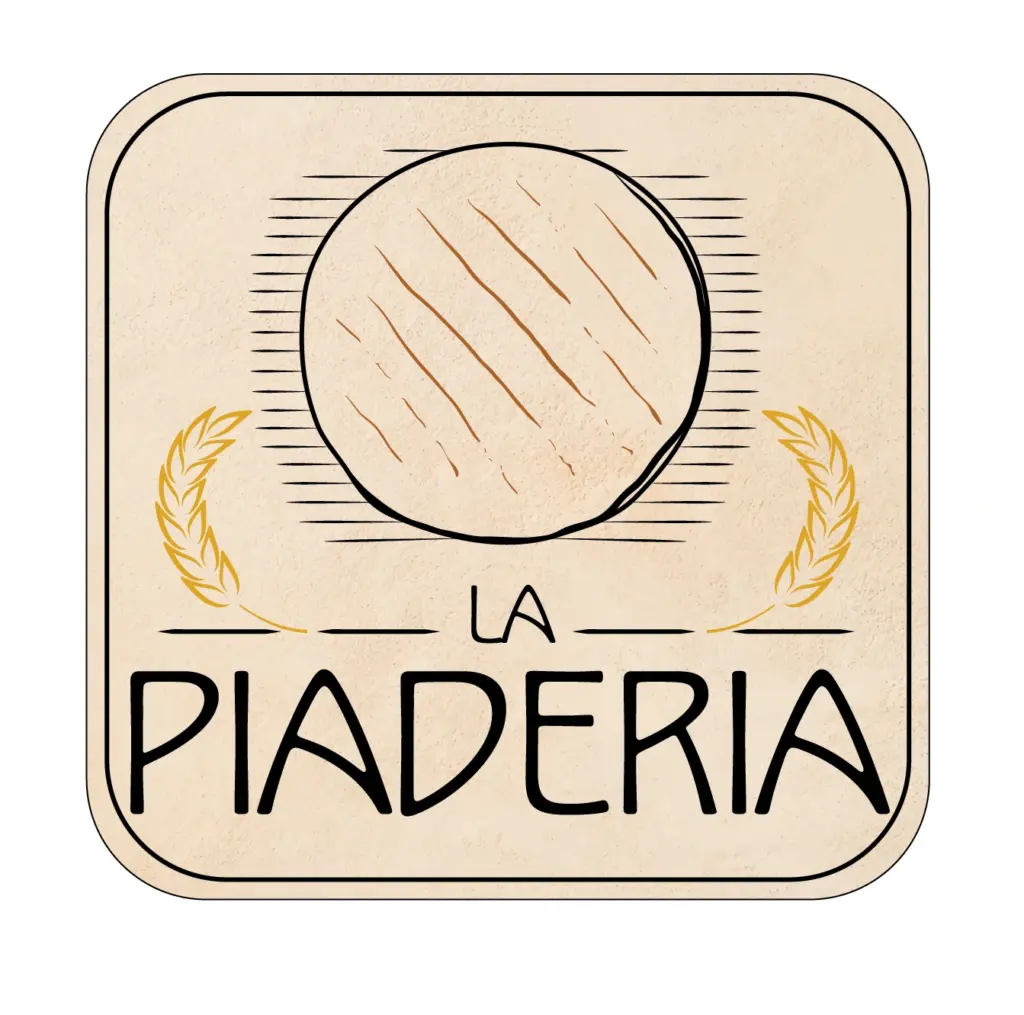 Logo La Piaderia con una piadina stilizzata e spighe.