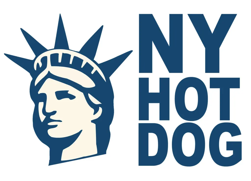 Logo NY Hot Dog con il volto stilizzato della Statua della Libertà.