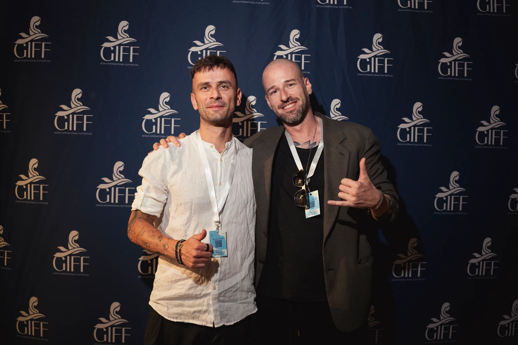 Edoardo Pasquino e un collaboratore al Genoa International Film Festival